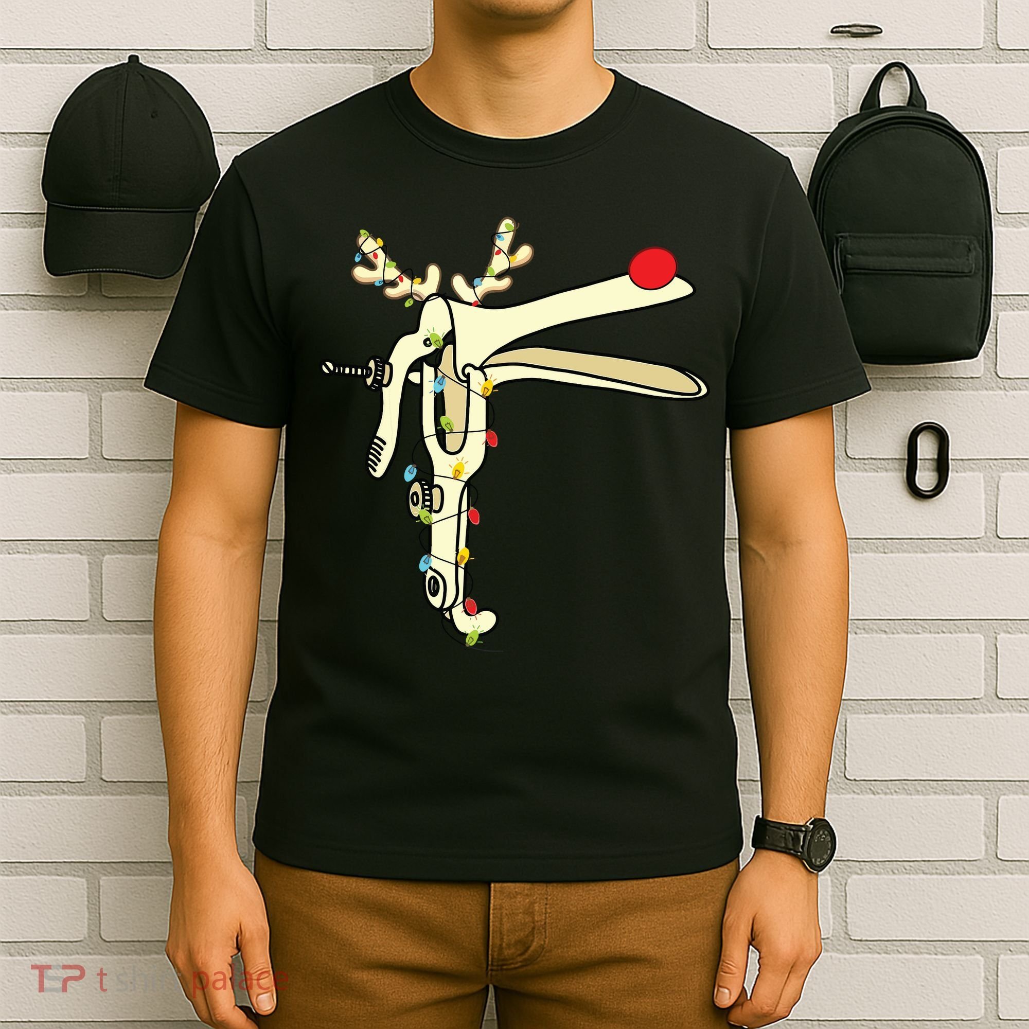 Obgyn Nurse Merry Christmas Reindeer Speculum Xmas Lights T-Shirt