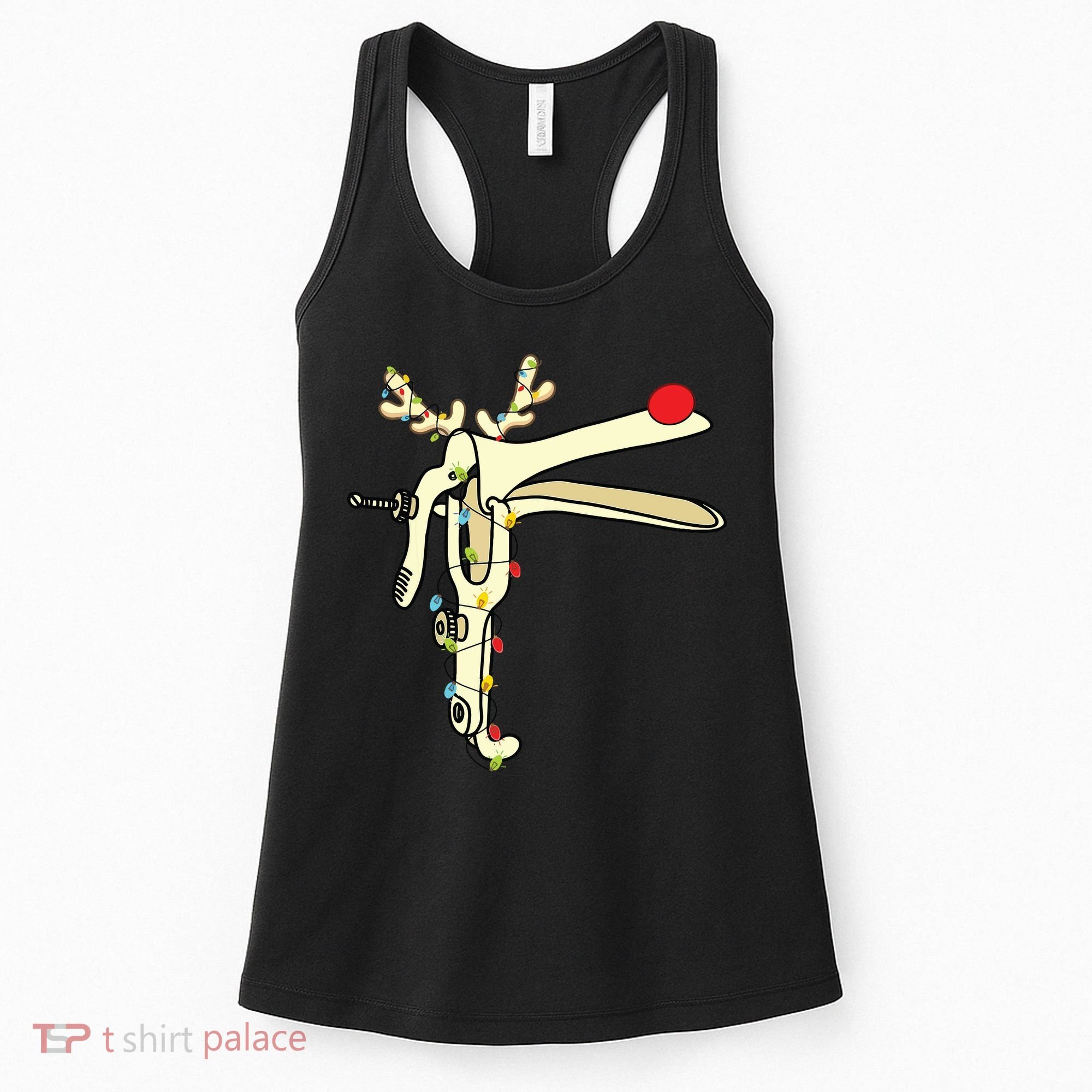 Obgyn Nurse Merry Christmas Reindeer Speculum Xmas Lights Women's Tank Top