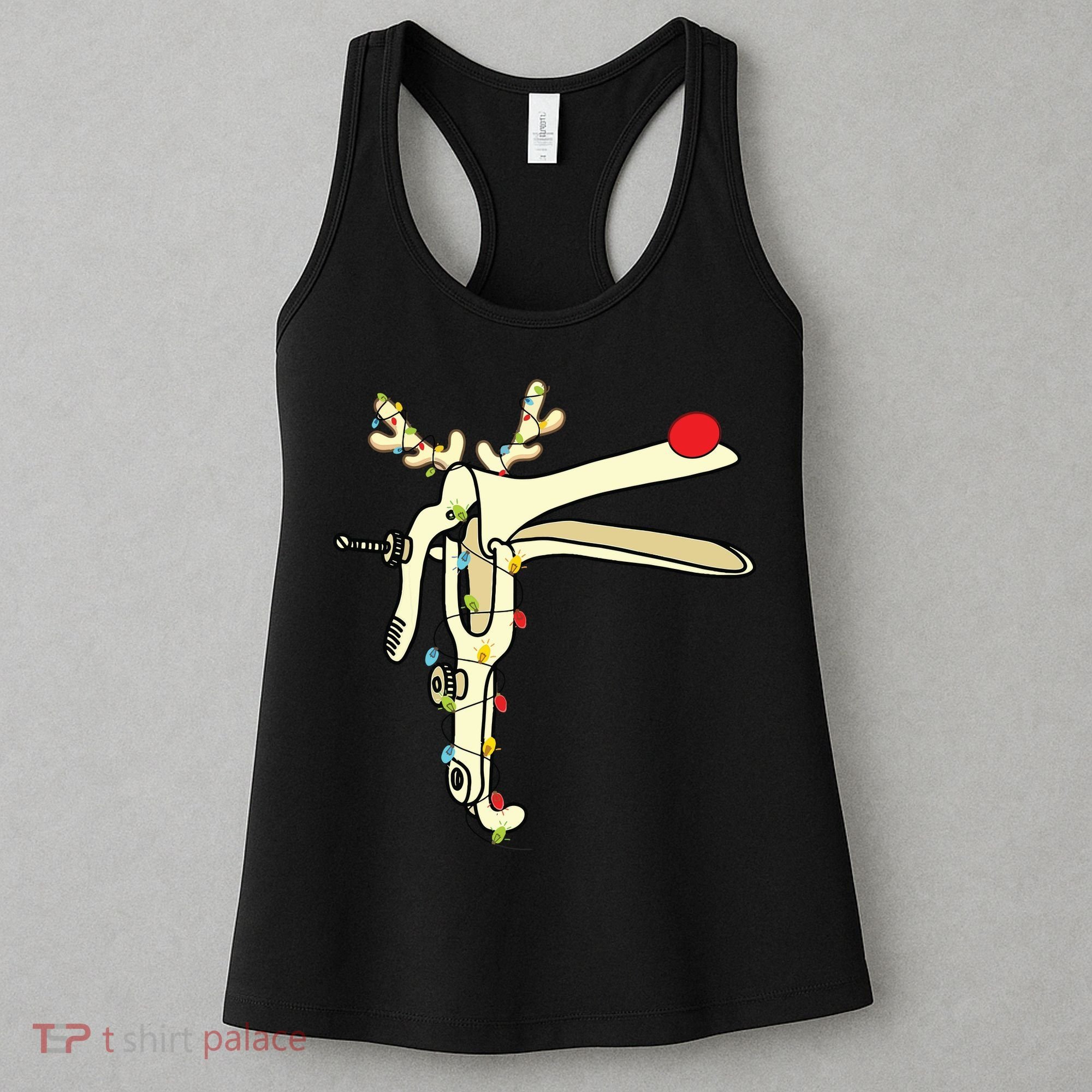 Obgyn Nurse Merry Christmas Reindeer Speculum Xmas Lights Women's Tank Top