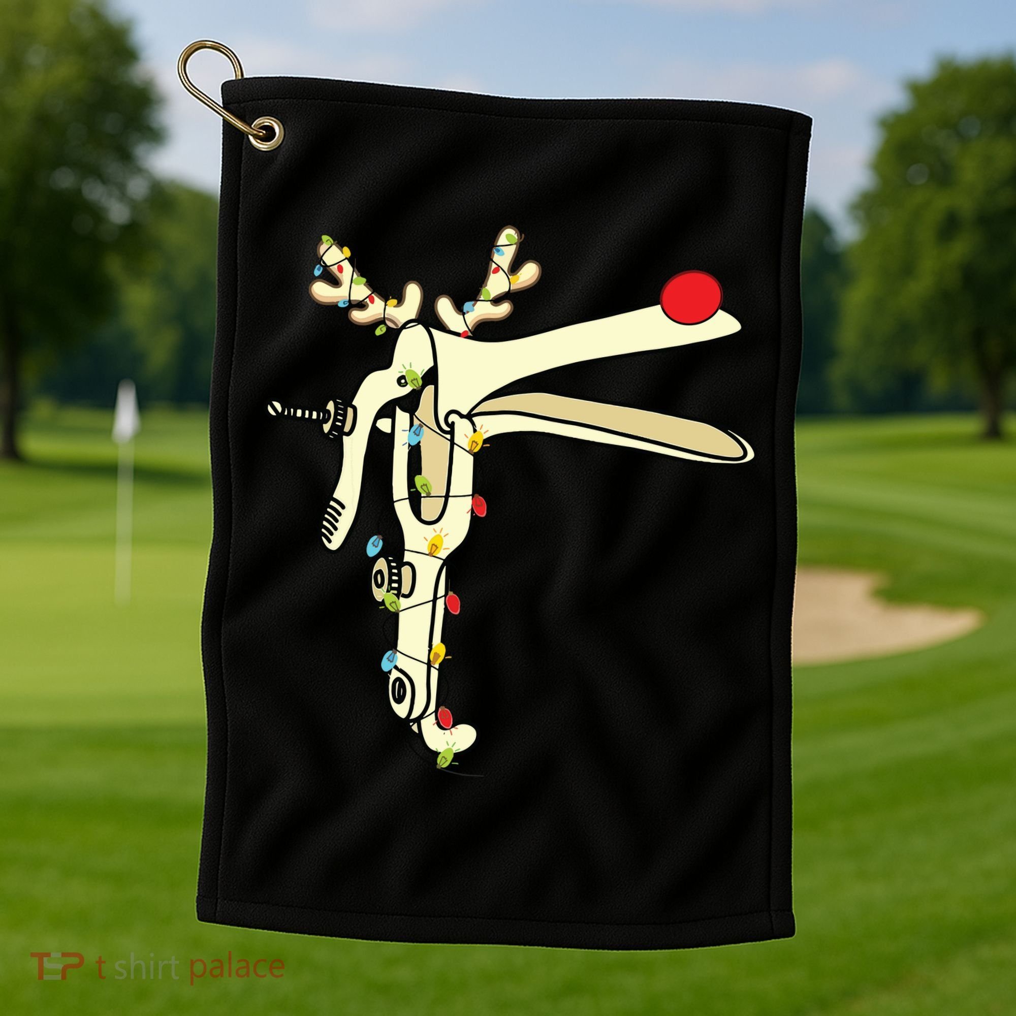 Obgyn Nurse Merry Christmas Reindeer Speculum Xmas Lights Golf Towel