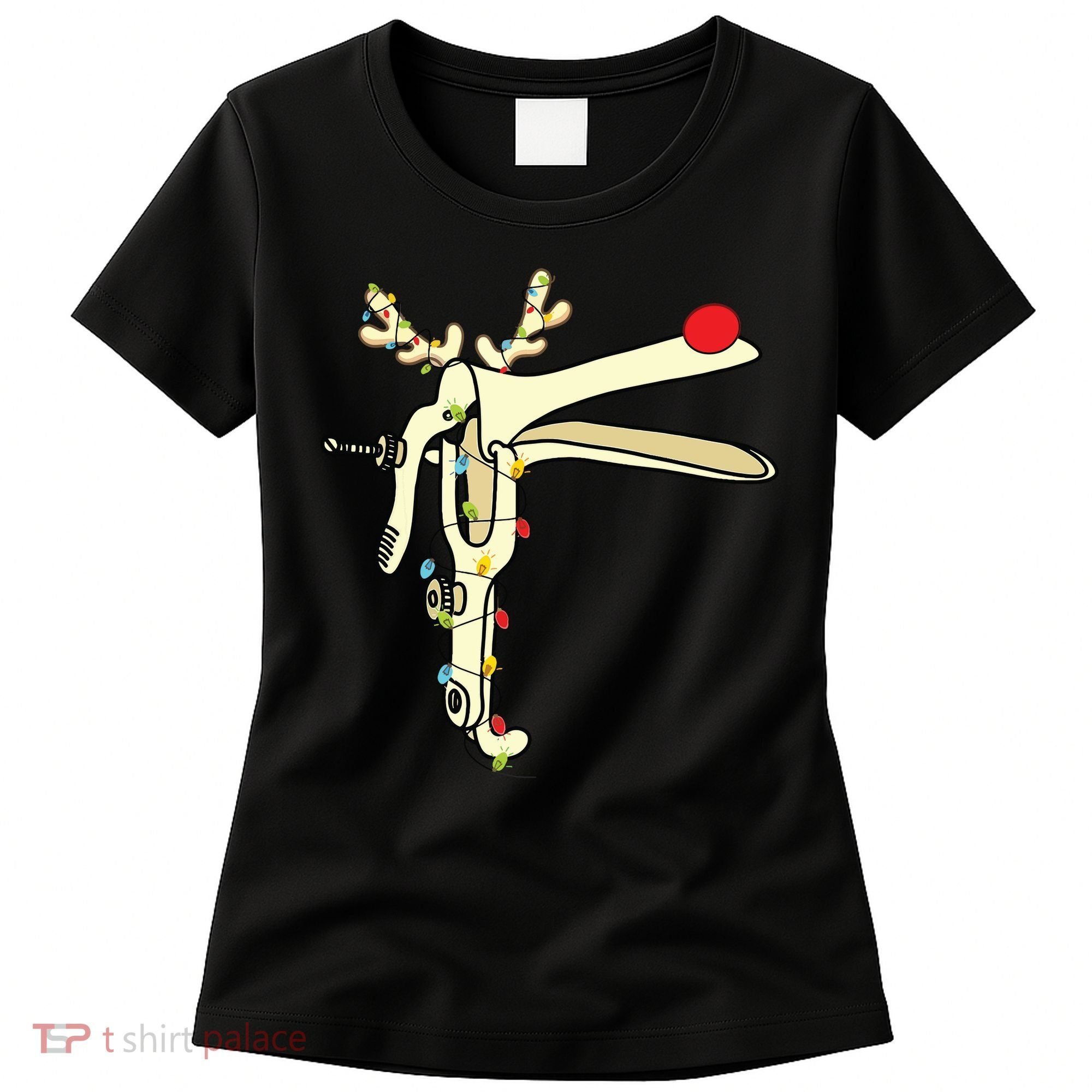 Obgyn Nurse Merry Christmas Reindeer Speculum Xmas Lights Women's T-Shirt