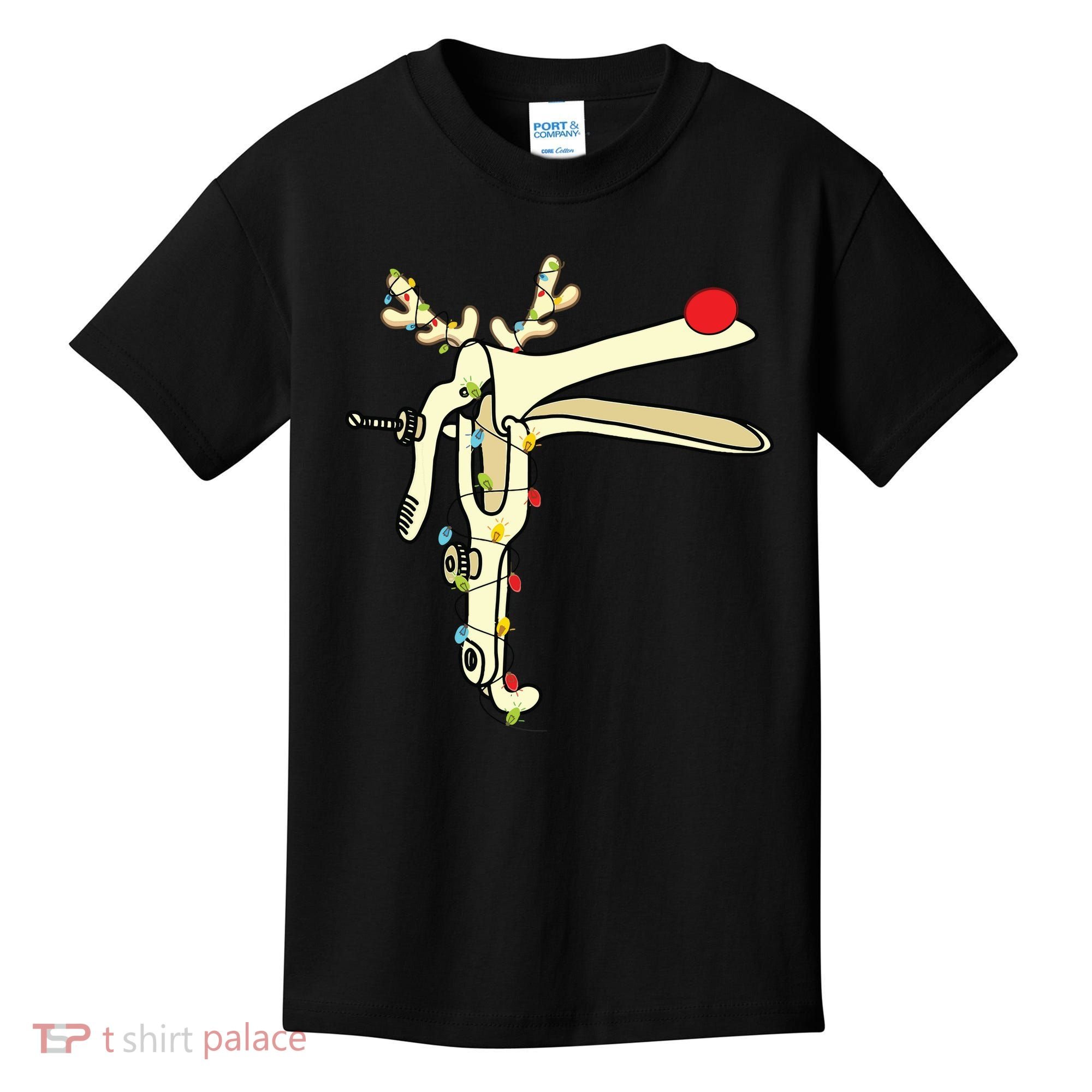 Obgyn Nurse Merry Christmas Reindeer Speculum Xmas Lights Kids T-Shirt