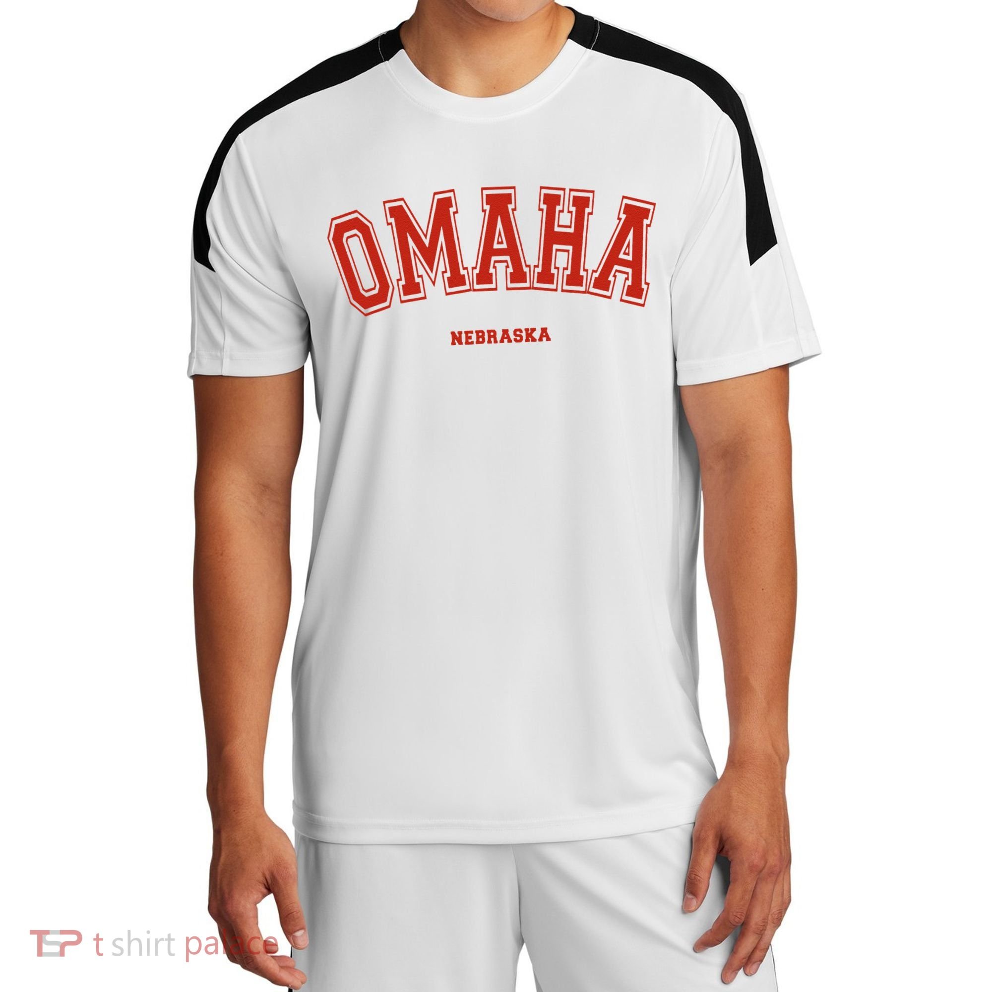Omaha Nebraska NE Red Letter Graphic On Omaha Sport-Tek Competitor United Soccer Jersey