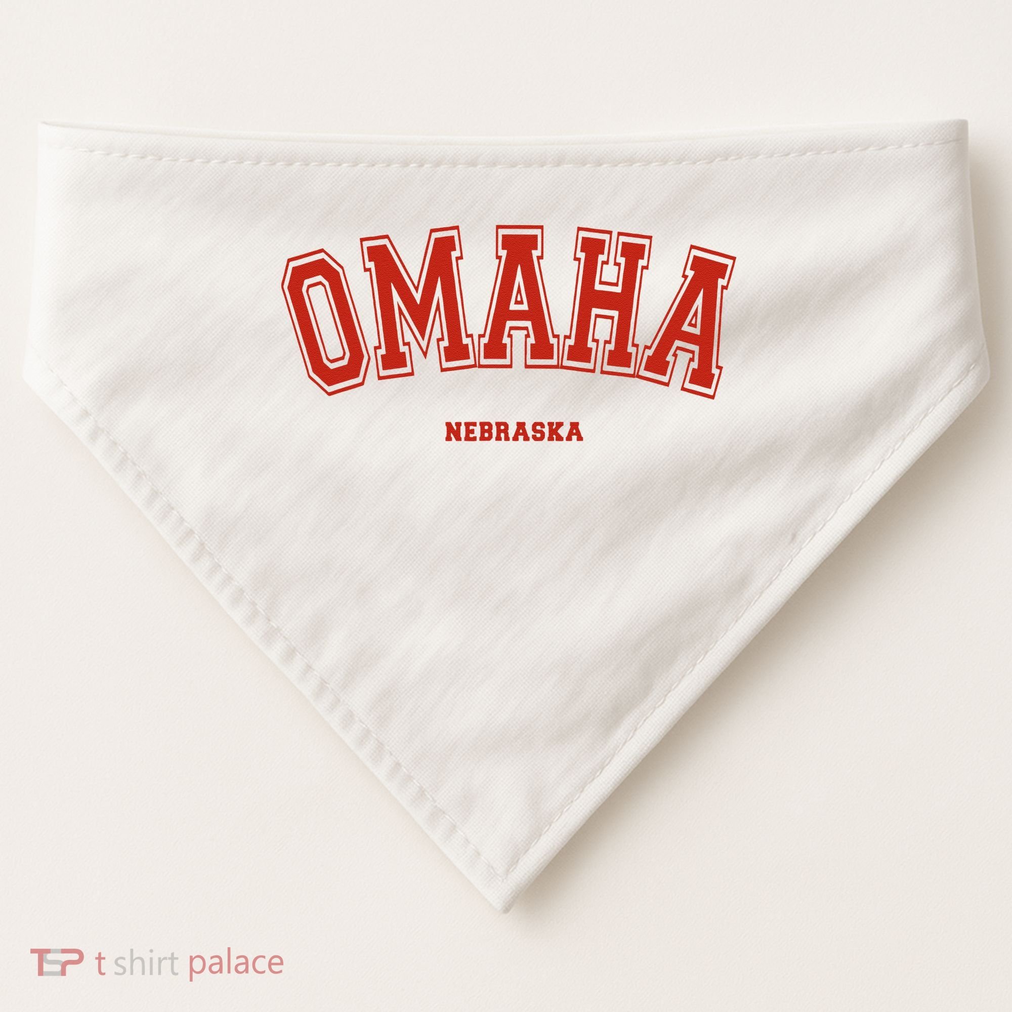 Omaha Nebraska NE Red Letter Graphic On Omaha USA-Made Doggie Bandana