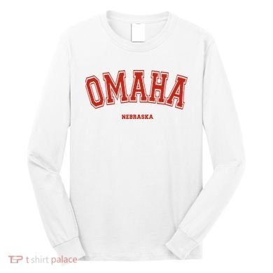 Omaha Nebraska NE Red Letter Graphic On Omaha Long Sleeve Shirt