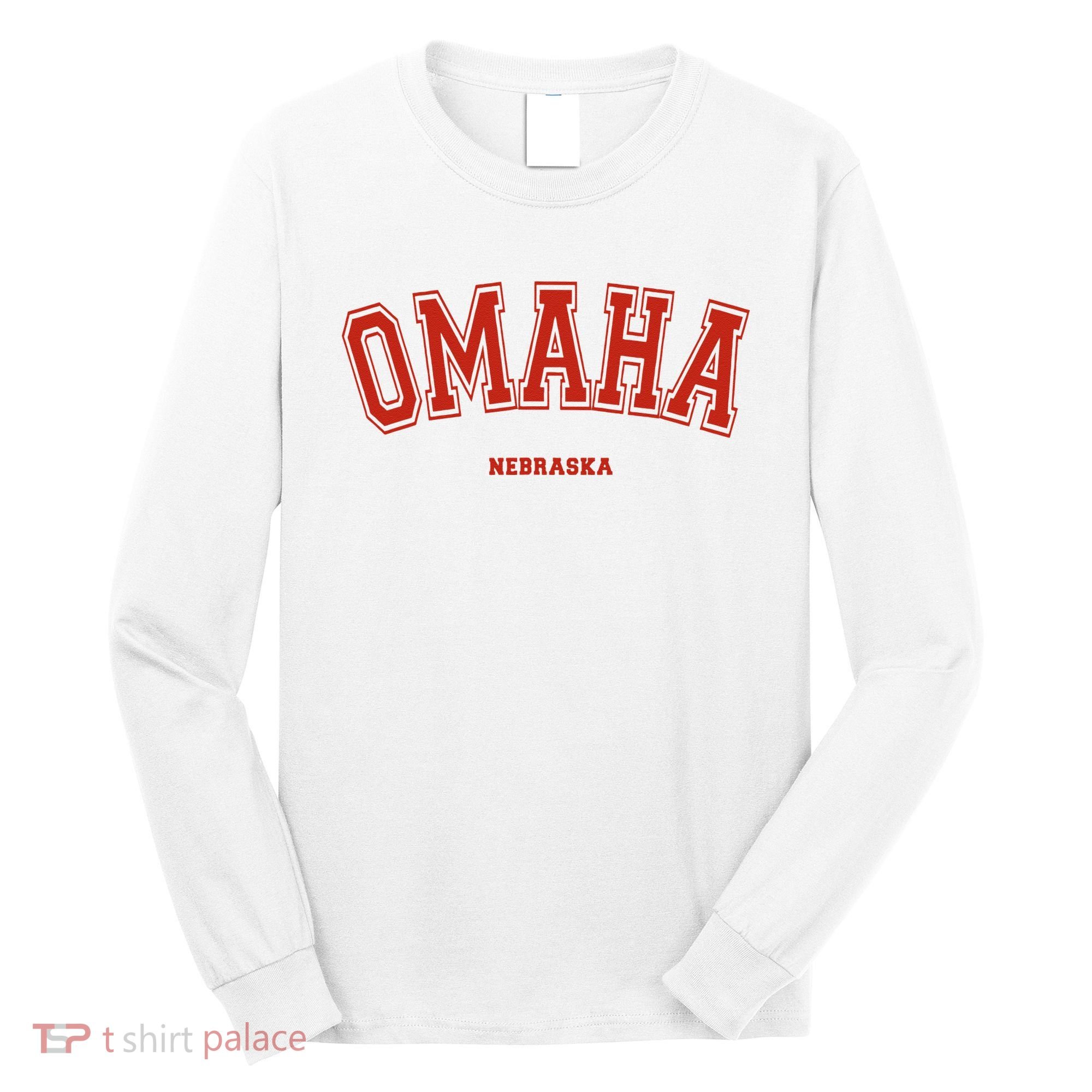 Omaha Nebraska NE Red Letter Graphic On Omaha Long Sleeve Shirt