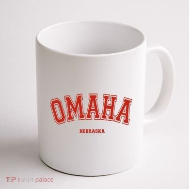 Omaha Nebraska NE Red Letter Graphic On Omaha Coffee Mug back