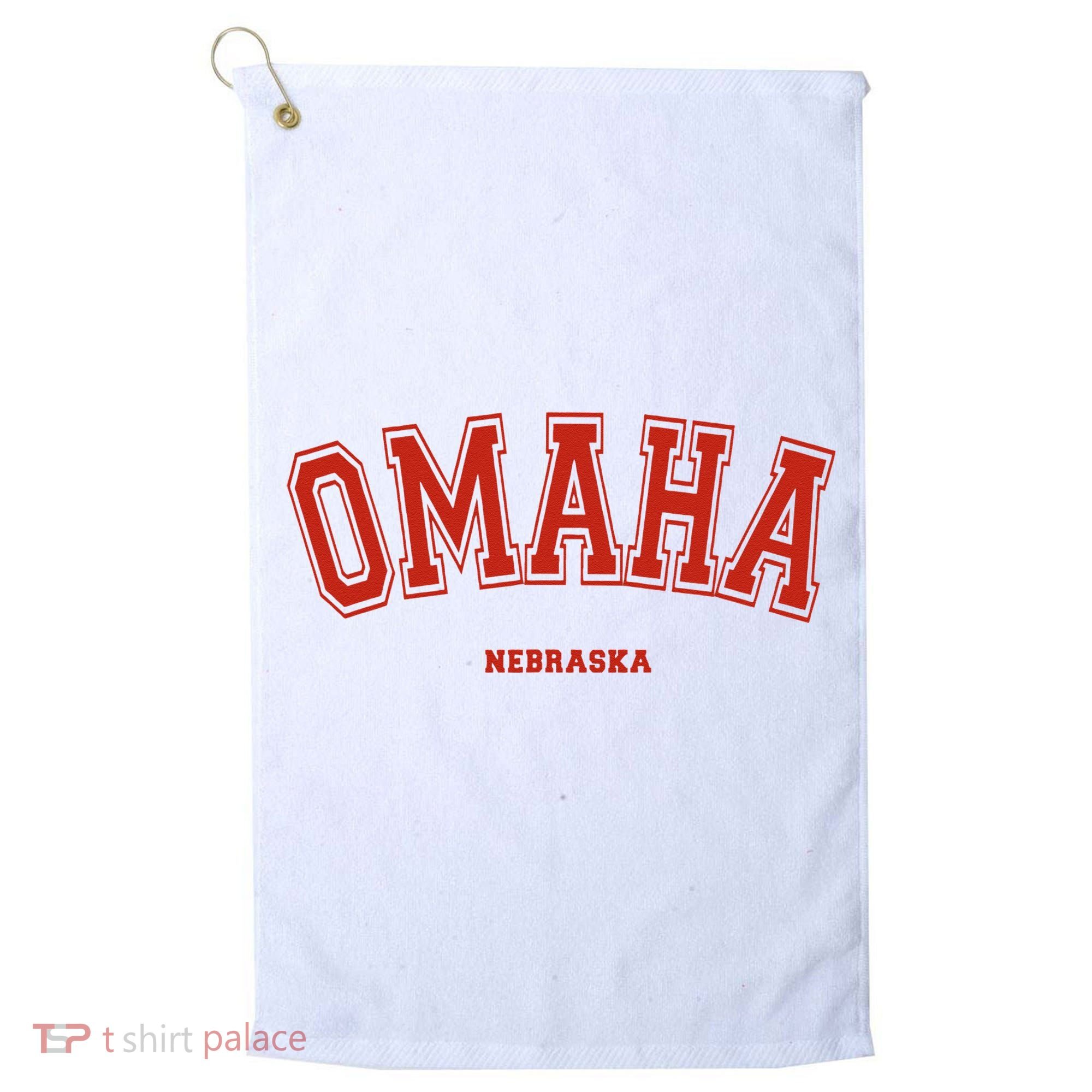 Omaha Nebraska NE Red Letter Graphic On Omaha Golf Towel