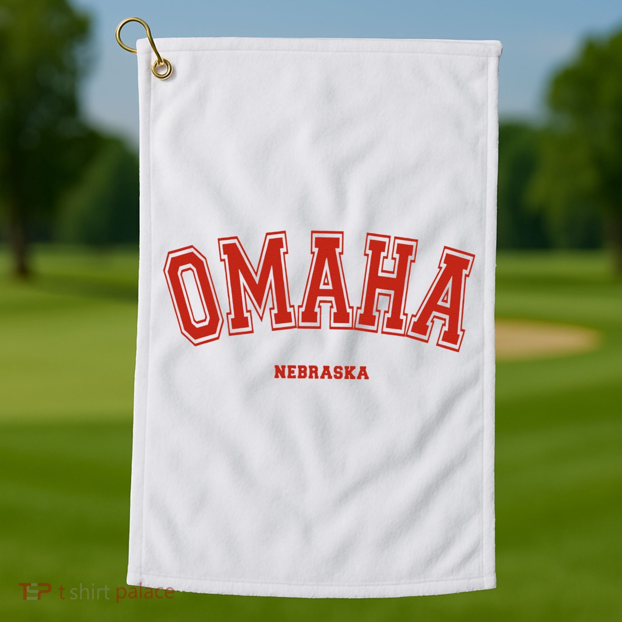 Omaha Nebraska NE Red Letter Graphic On Omaha Golf Towel