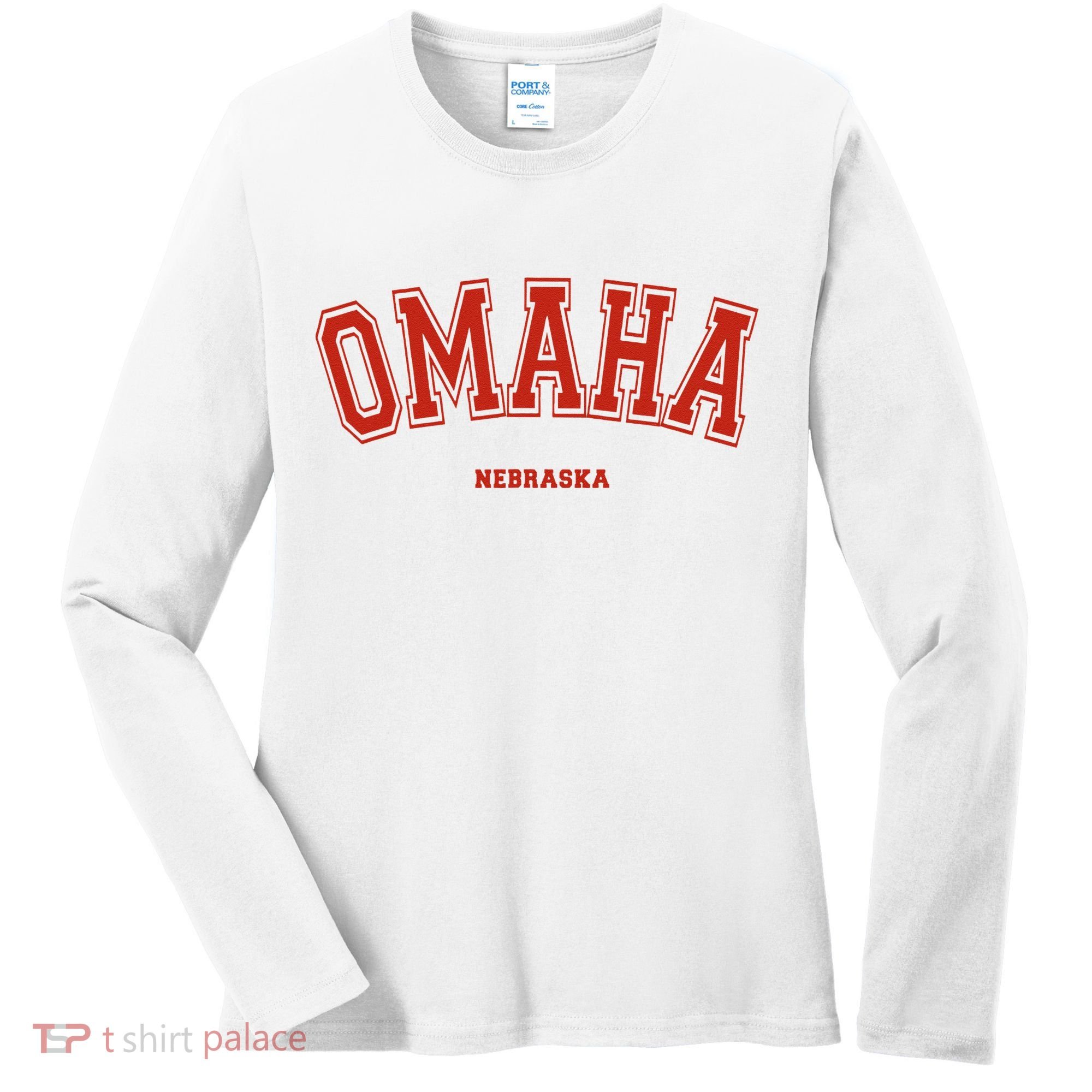 Omaha Nebraska NE Red Letter Graphic On Omaha Women's Long Sleeve Shirt