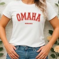 Omaha Nebraska NE Red Letter Graphic On Omaha Women's T-Shirt thumb 2