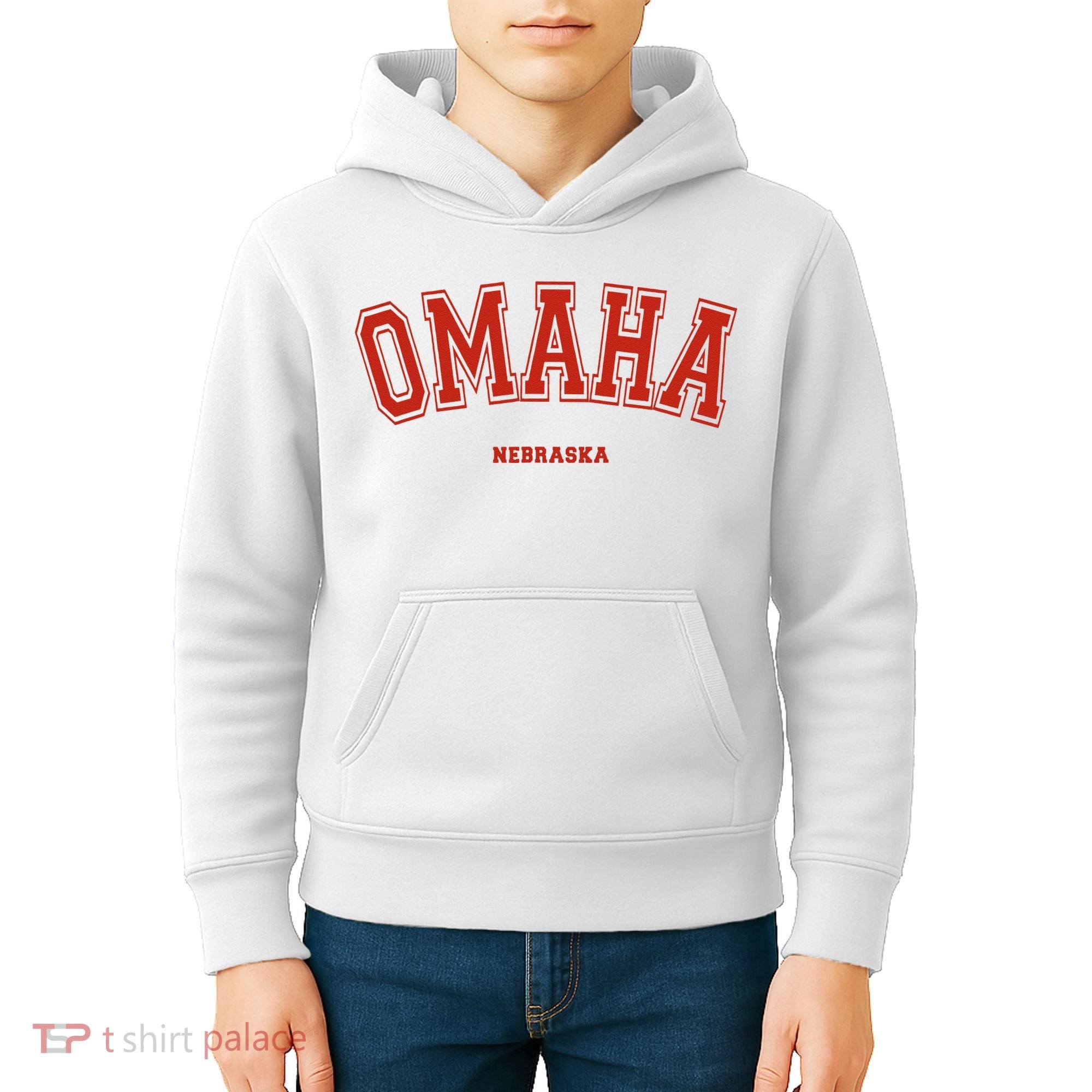 Omaha Nebraska NE Red Letter Graphic On Omaha Kids Hoodie