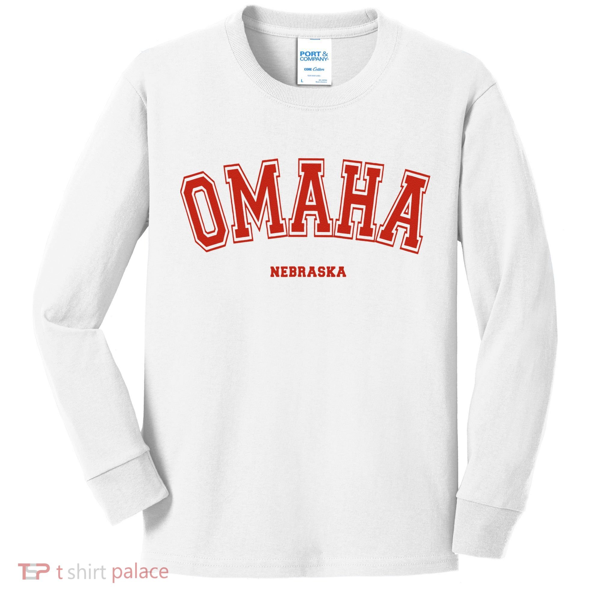 Omaha Nebraska NE Red Letter Graphic On Omaha Kids Long Sleeve Shirt