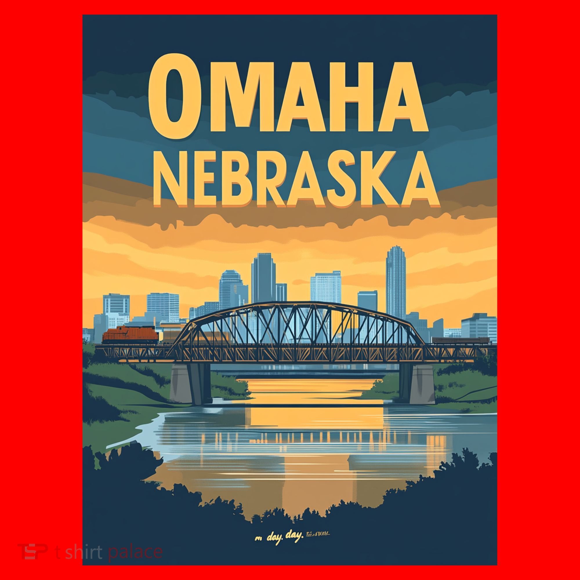 Omaha Nebraska Travel Poster Santa Hat