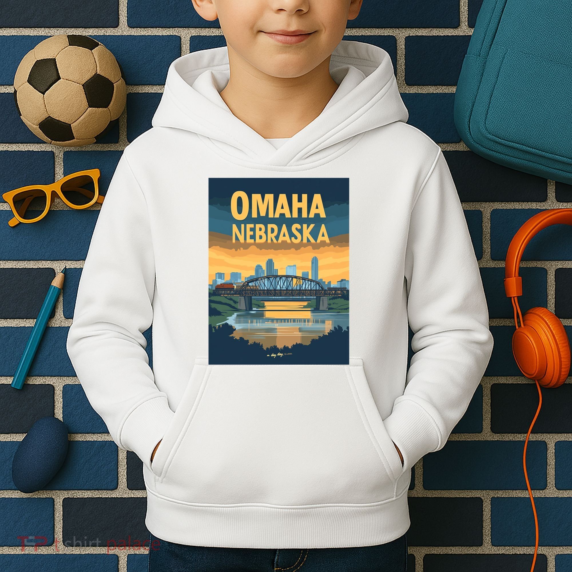 Omaha Nebraska Travel Poster Kids Hoodie