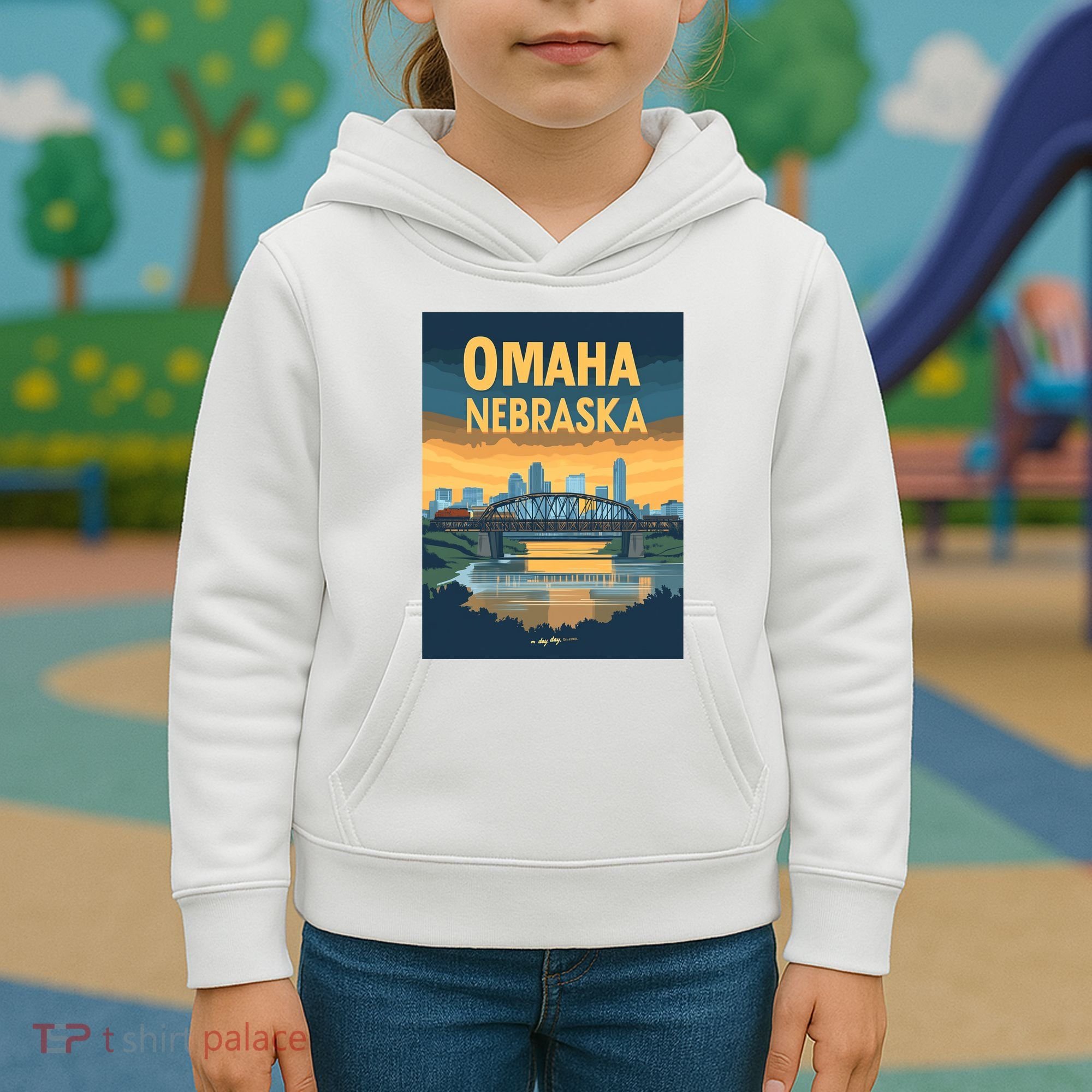 Omaha Nebraska Travel Poster Kids Hoodie