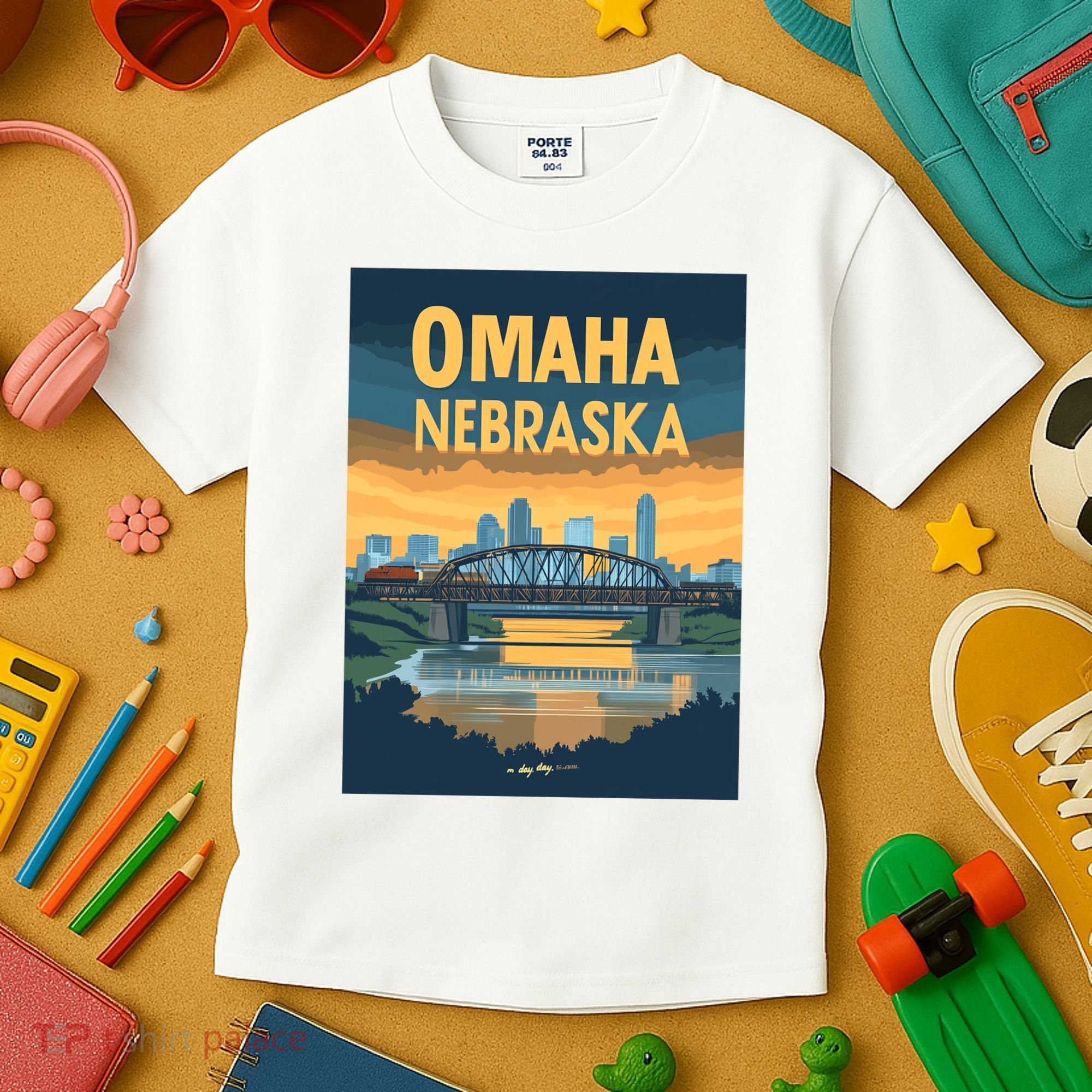 Omaha Nebraska Travel Poster Kids T-Shirt