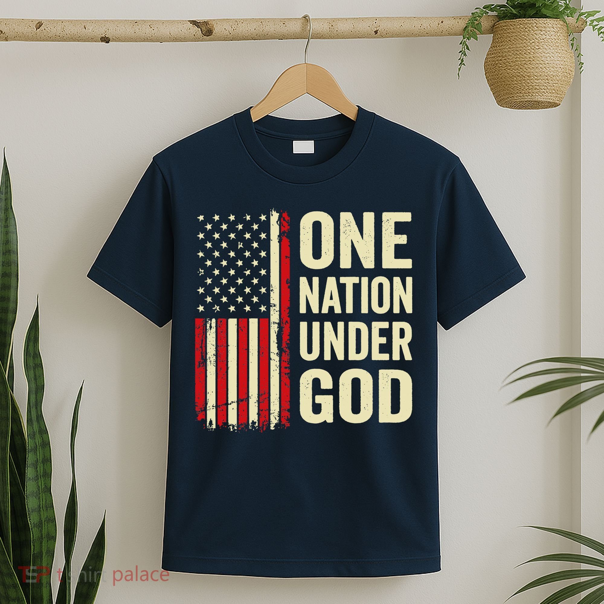 One Nation Under God Patriotic Christian USA Flag T-Shirt