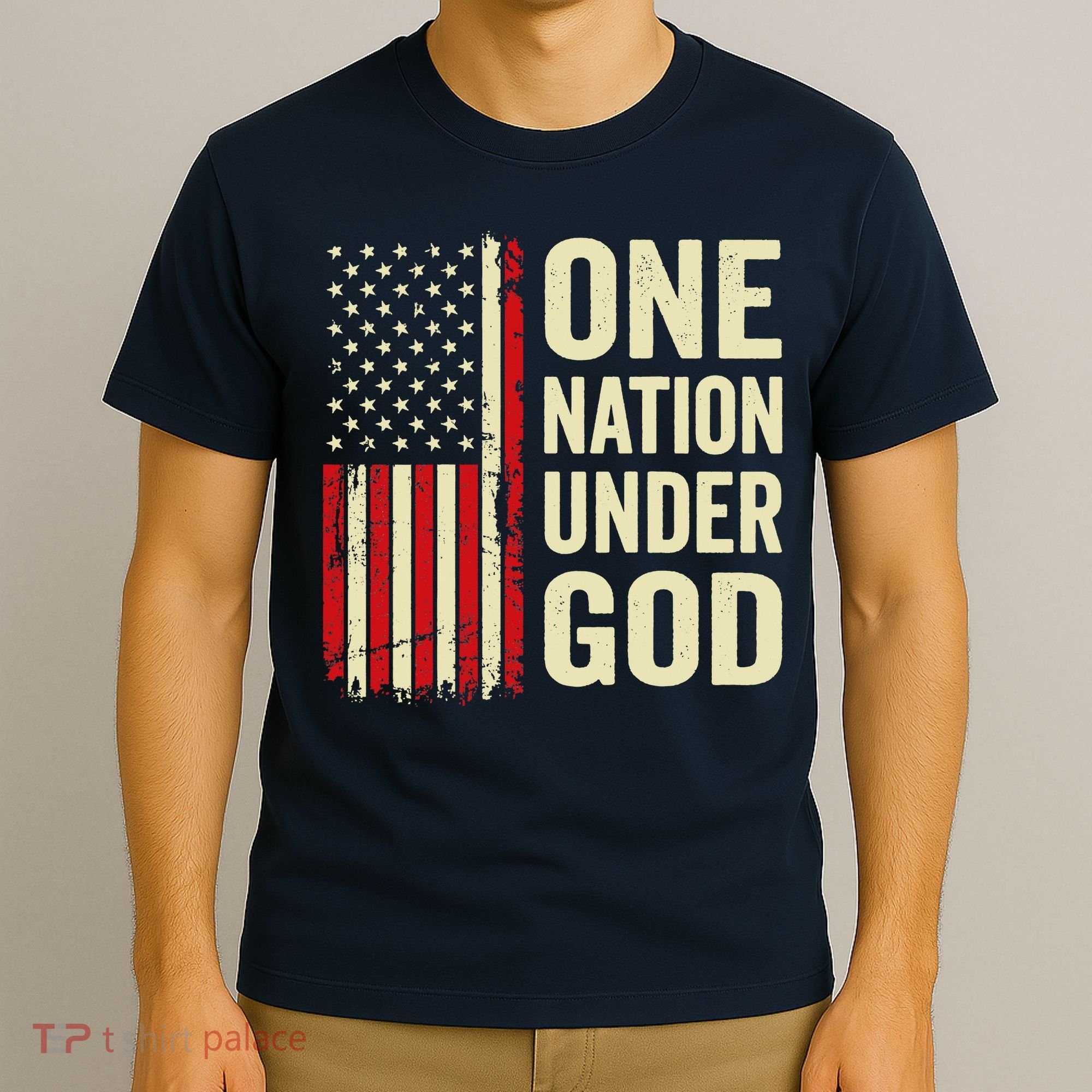 One Nation Under God Patriotic Christian USA Flag T-Shirt