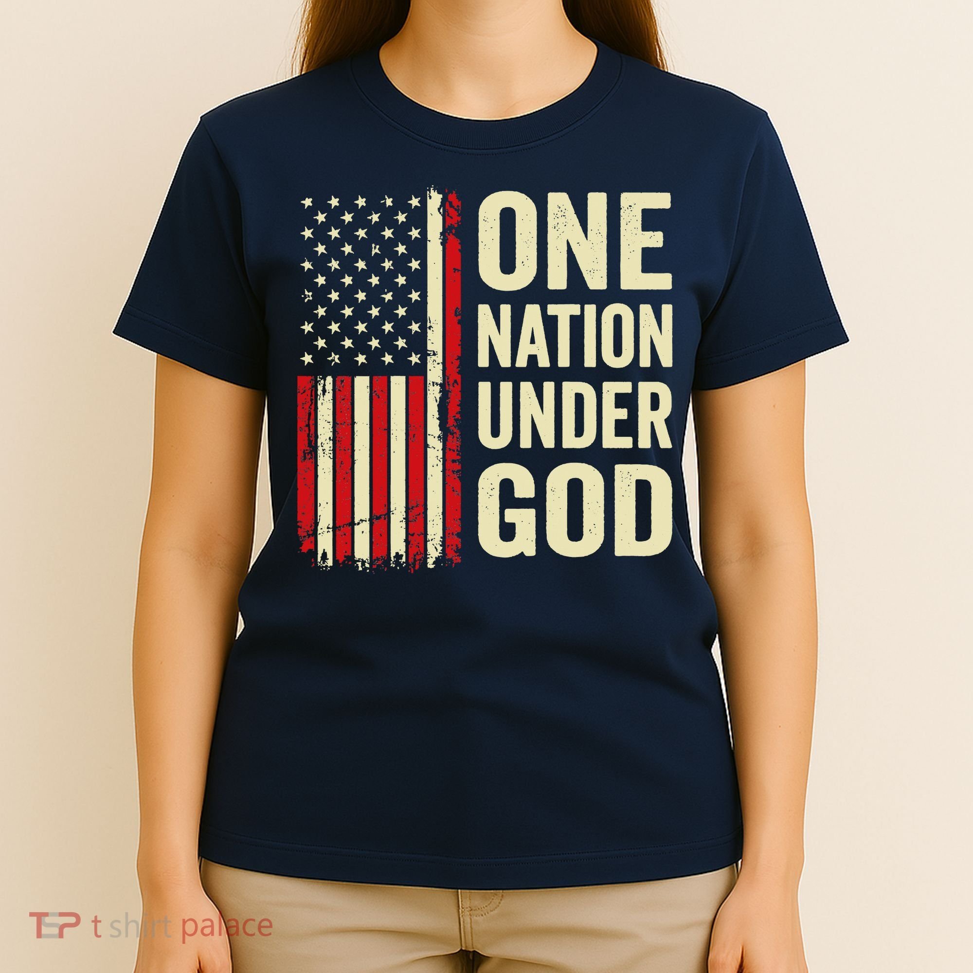 One Nation Under God Patriotic Christian USA Flag T-Shirt