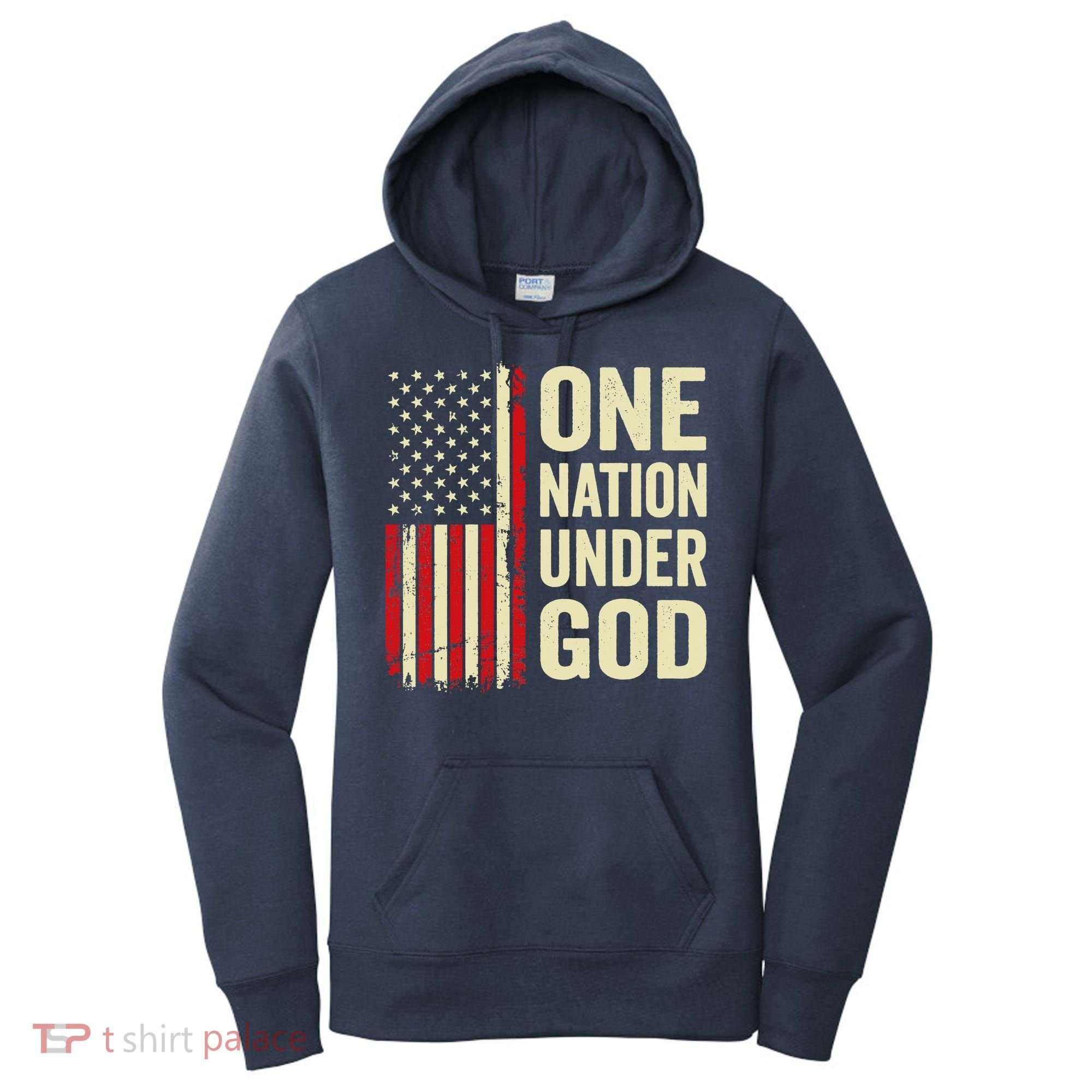 One Nation Under God Patriotic Christian USA Flag Women's Hoodie