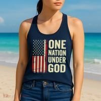 One Nation Under God Patriotic Christian USA Flag Women's Tank Top thumb 2