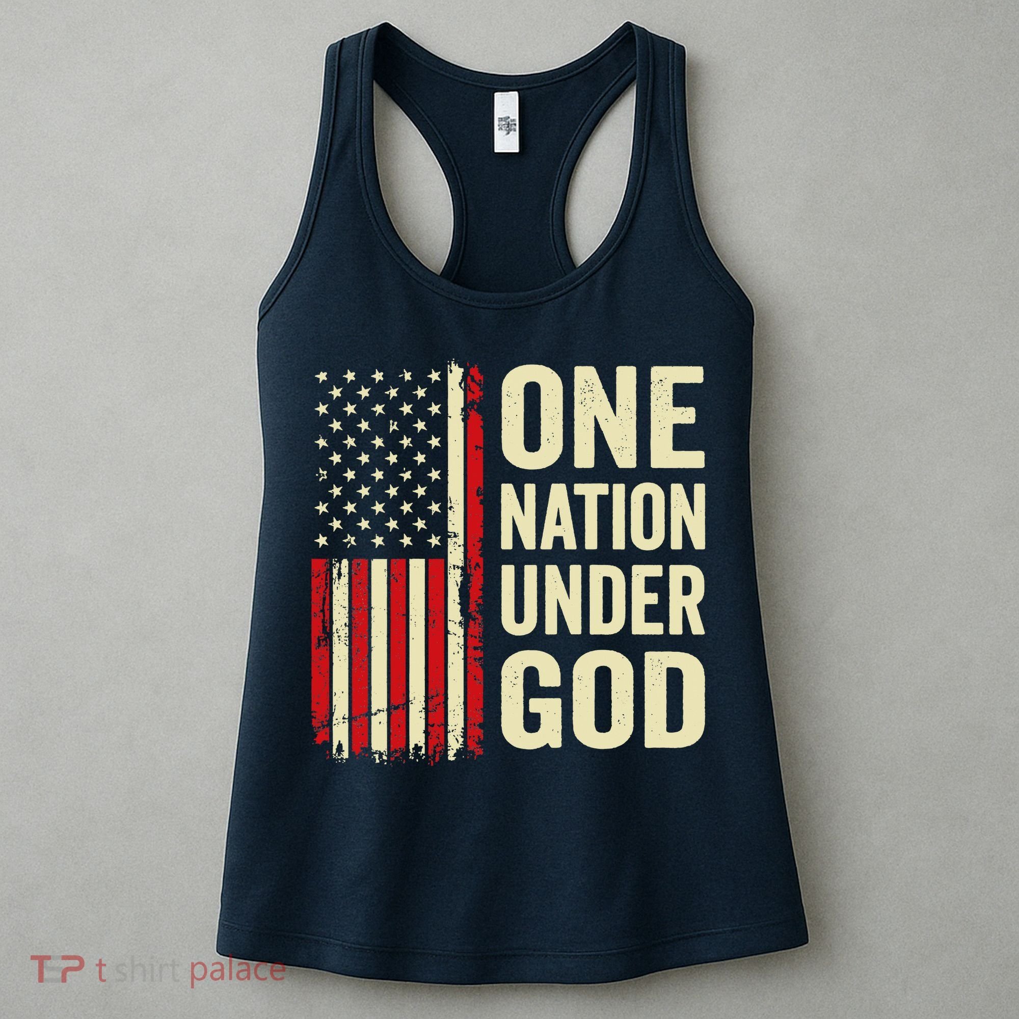 One Nation Under God Patriotic Christian USA Flag Women's Tank Top