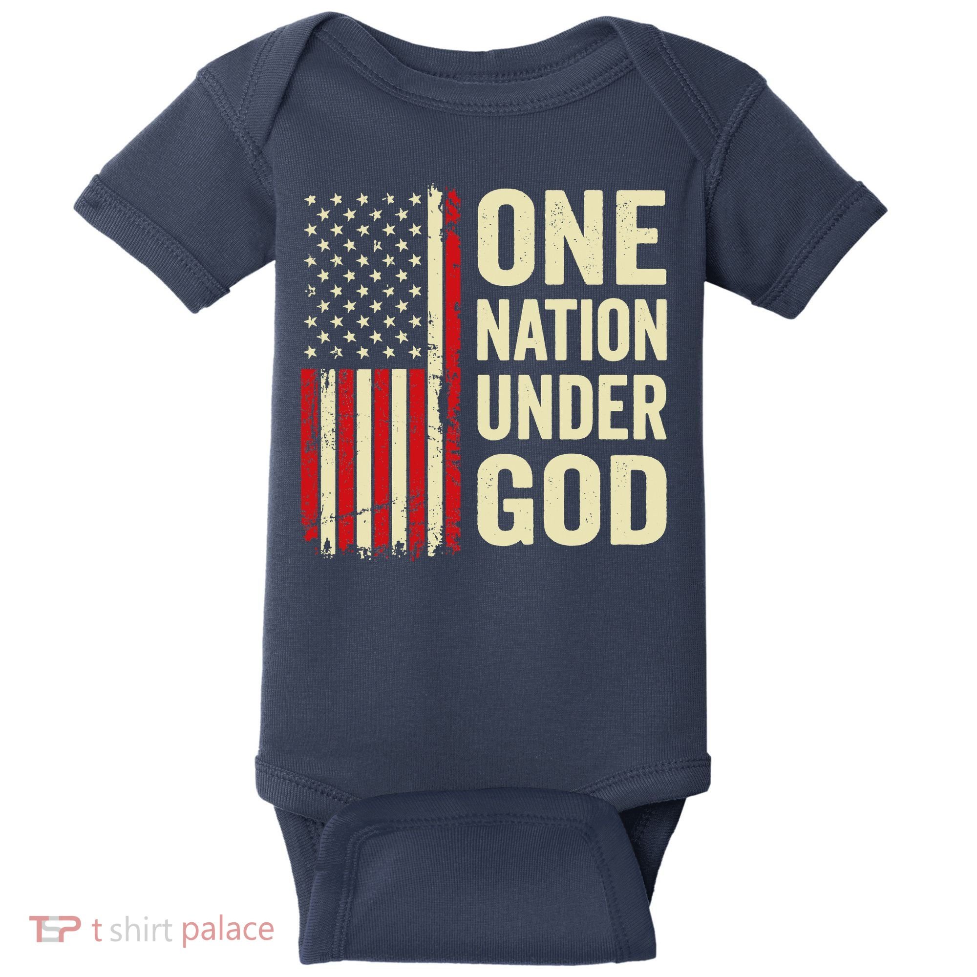 One Nation Under God Patriotic Christian USA Flag Baby Bodysuit