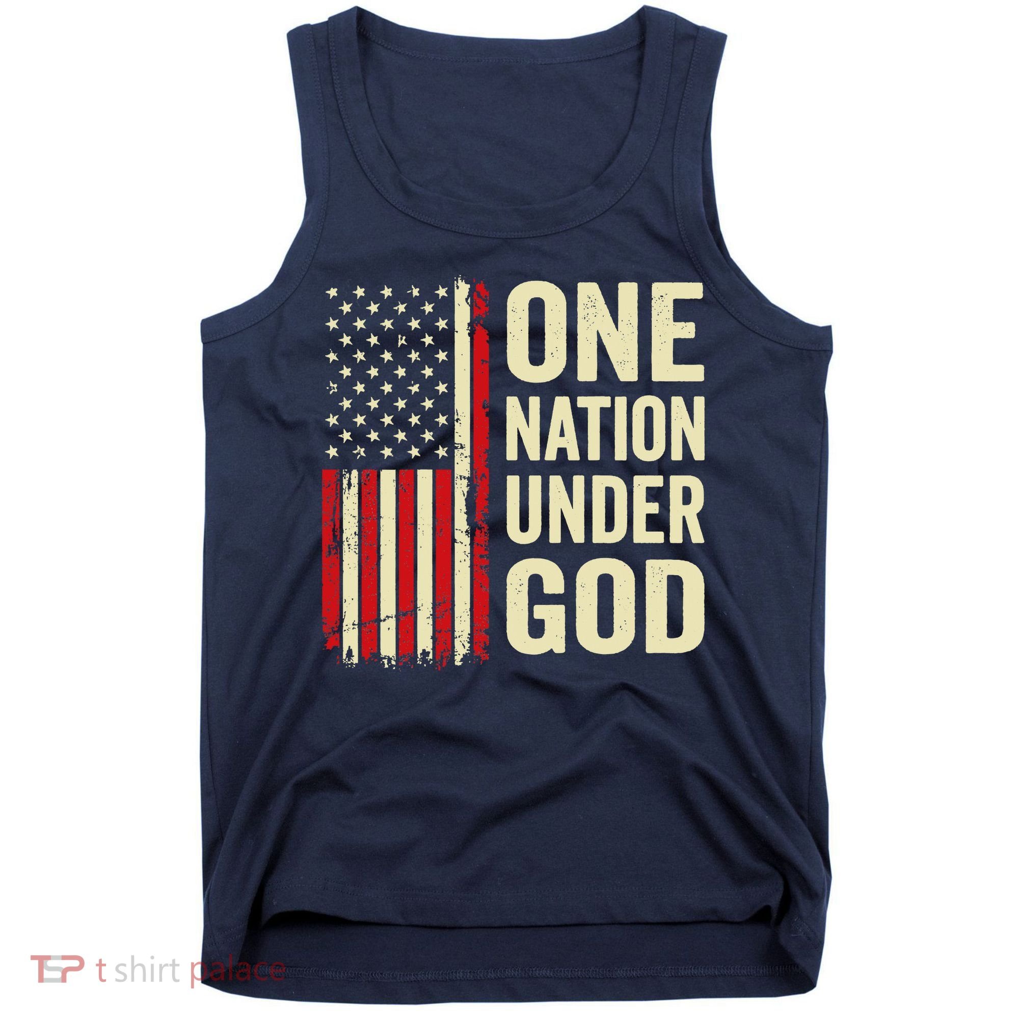 One Nation Under God Patriotic Christian USA Flag Tank Top