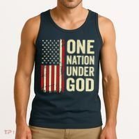 One Nation Under God Patriotic Christian USA Flag Tank Top thumb 3