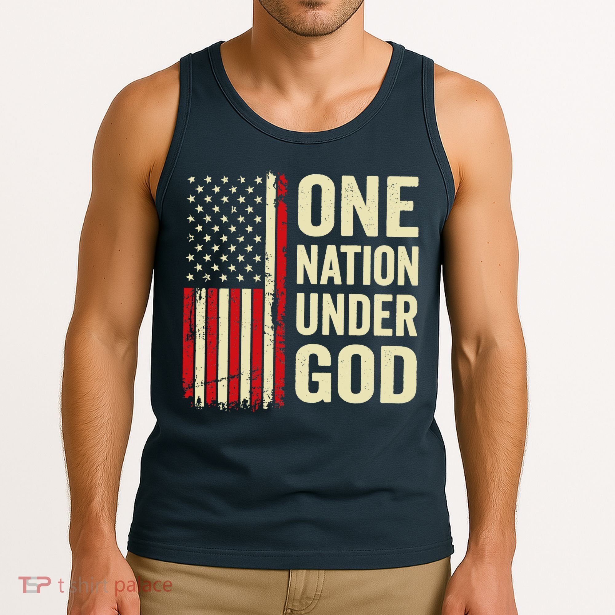 One Nation Under God Patriotic Christian USA Flag Tank Top