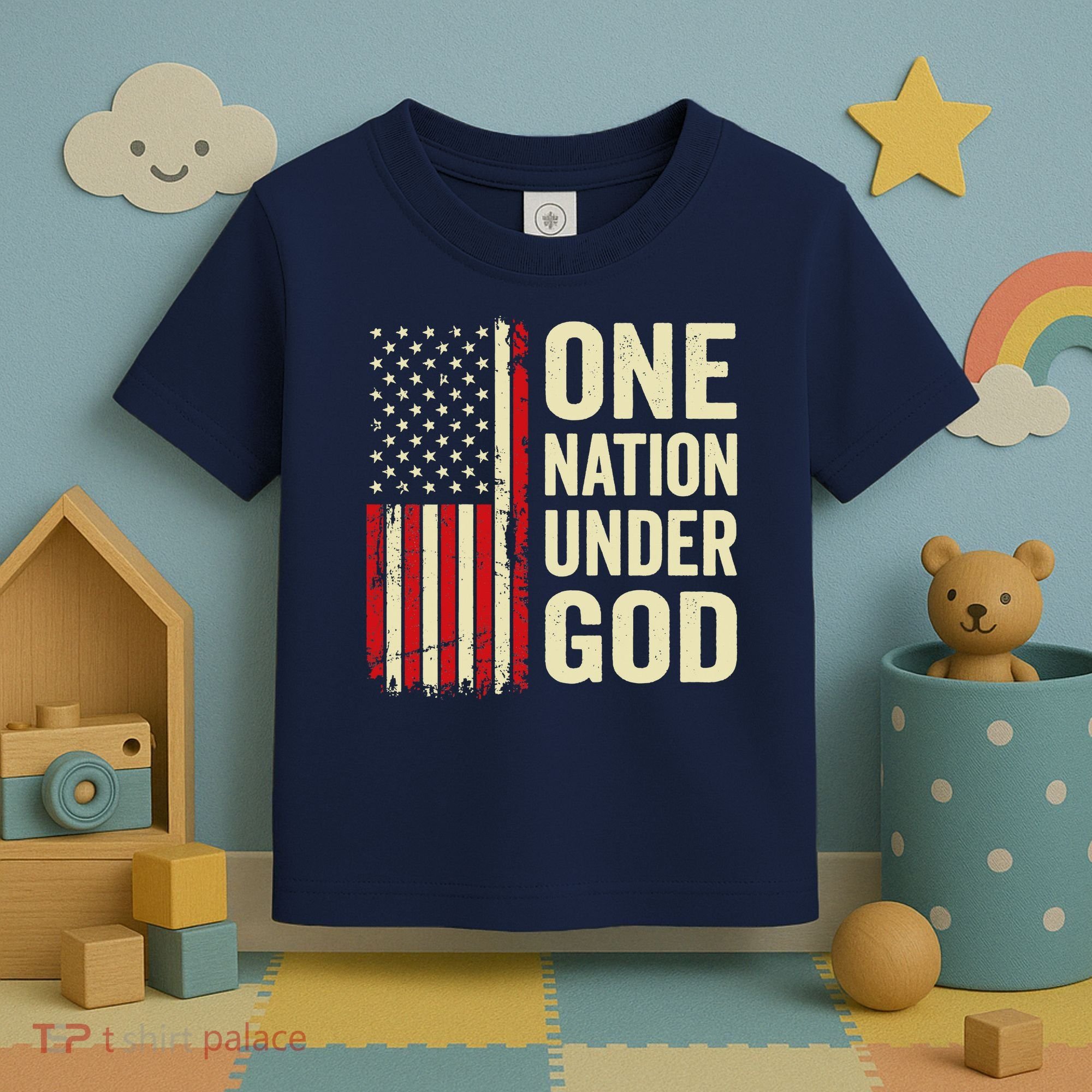 One Nation Under God Patriotic Christian USA Flag Toddler T-Shirt