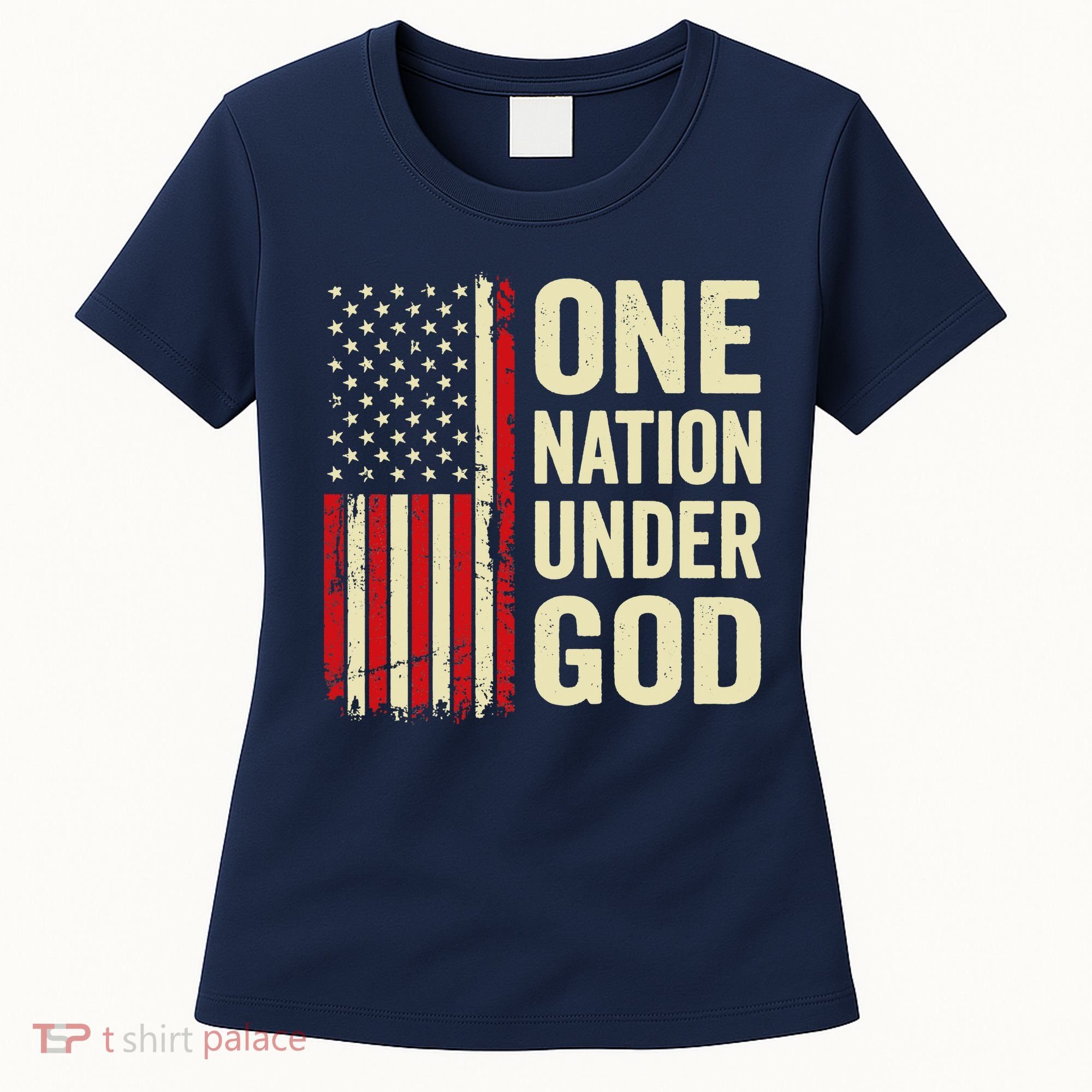 One Nation Under God Patriotic Christian USA Flag Women's T-Shirt