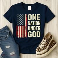 One Nation Under God Patriotic Christian USA Flag Women's T-Shirt thumb 3