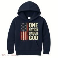 One Nation Under God Patriotic Christian USA Flag Kids Hoodie thumb 0