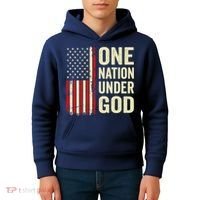 One Nation Under God Patriotic Christian USA Flag Kids Hoodie thumb 4