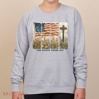 One Nation Under God USA Flag Cross Floral Christian  Women's Sweatshirt thumb 0
