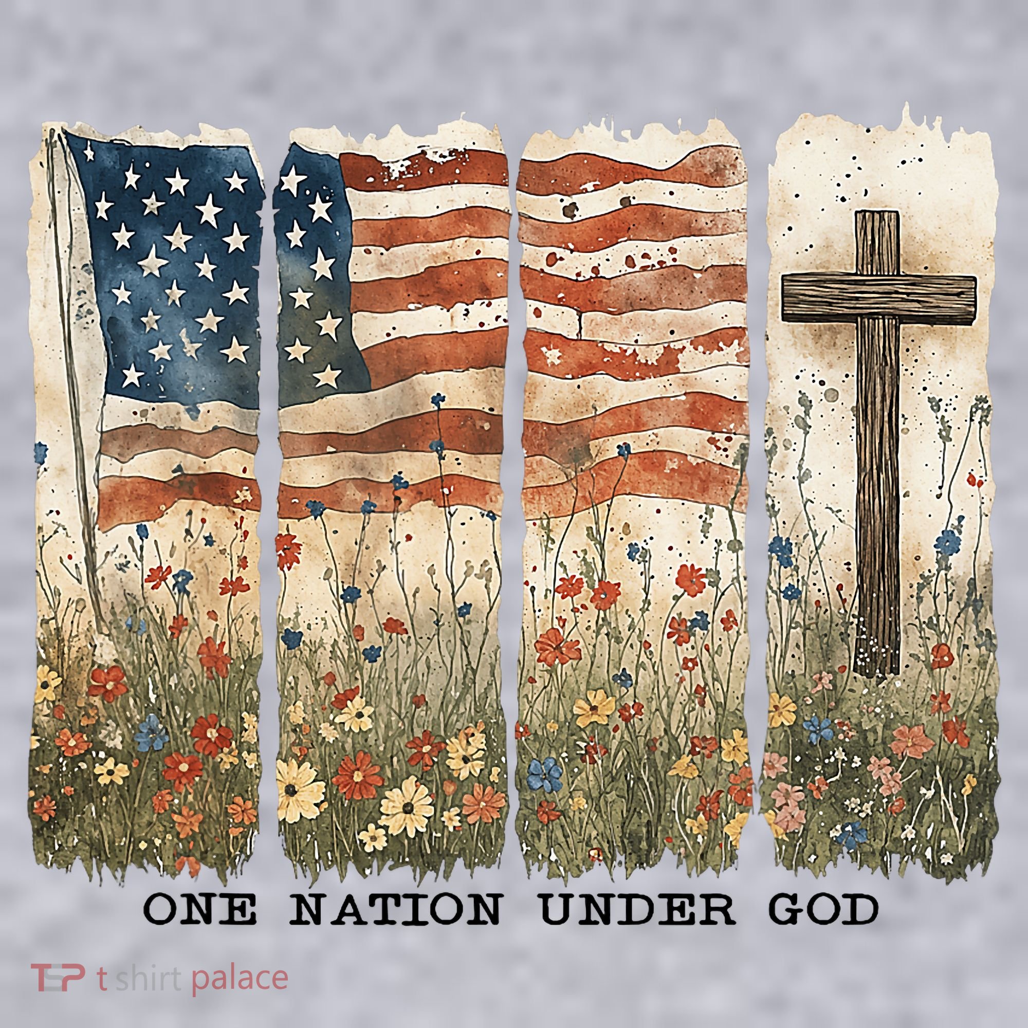 One Nation Under God USA Flag Cross Floral Christian  Women's Sweatshirt