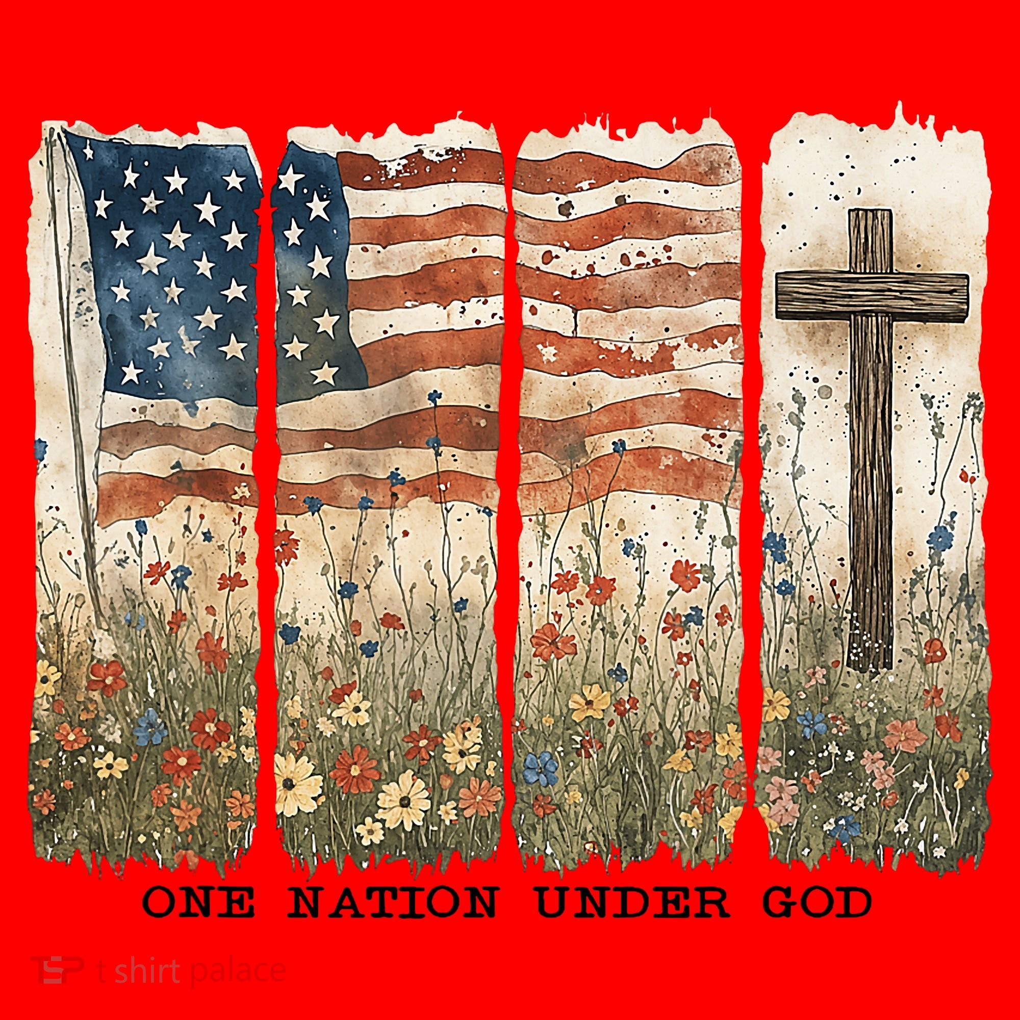 One Nation Under God USA Flag Cross Floral Christian  Santa Hat
