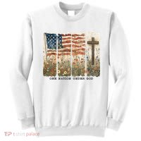 One Nation Under God USA Flag Cross Floral Christian  Sweatshirt thumb 0