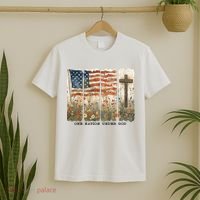 One Nation Under God USA Flag Cross Floral Christian  T-Shirt thumb 2