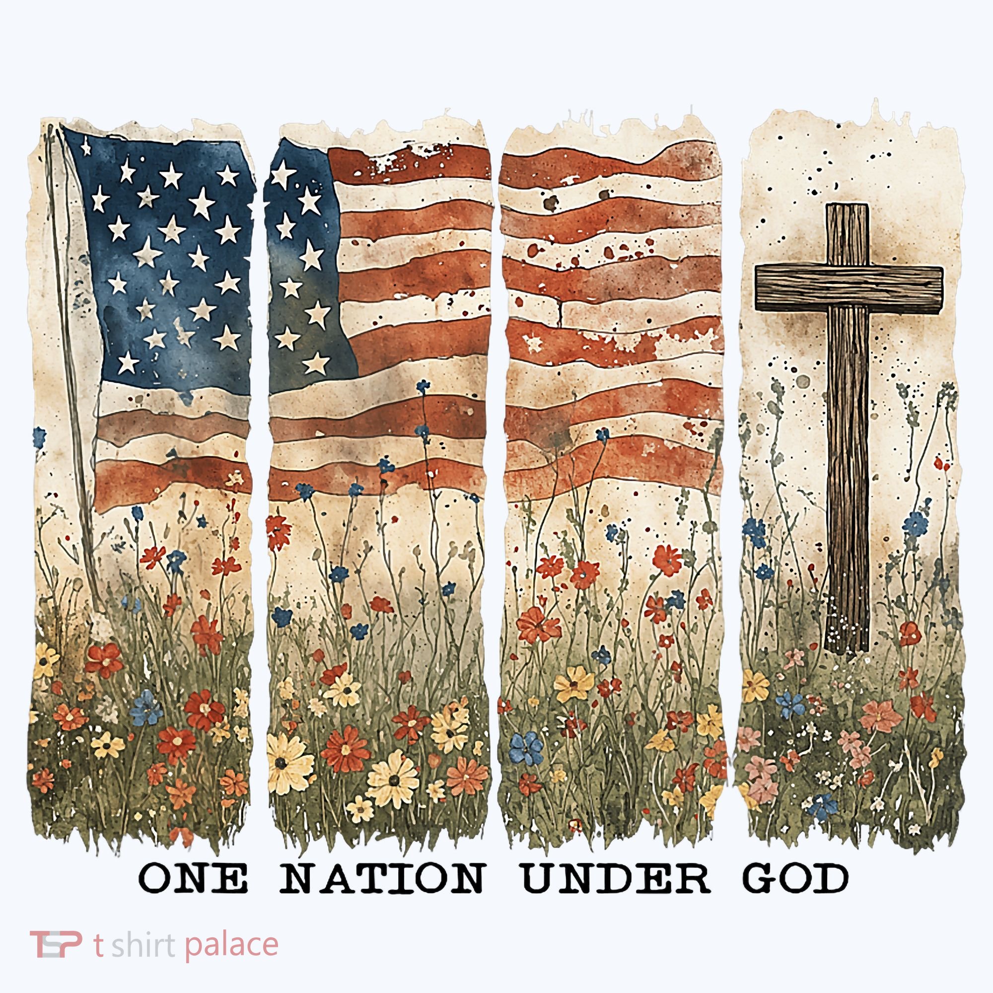 One Nation Under God USA Flag Cross Floral Christian  Women's Hoodie