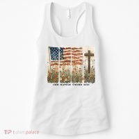 One Nation Under God USA Flag Cross Floral Christian  Women's Tank Top thumb 0