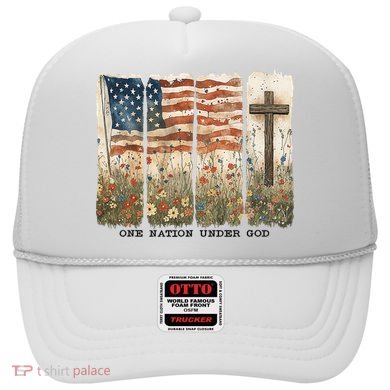 One Nation Under God USA Flag Cross Floral Christian  Hat