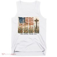 One Nation Under God USA Flag Cross Floral Christian  Tank Top thumb 0