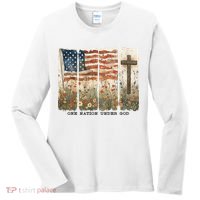 One Nation Under God USA Flag Cross Floral Christian  Women's Long Sleeve Shirt thumb 0