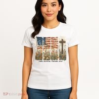 One Nation Under God USA Flag Cross Floral Christian  Women's T-Shirt thumb 4