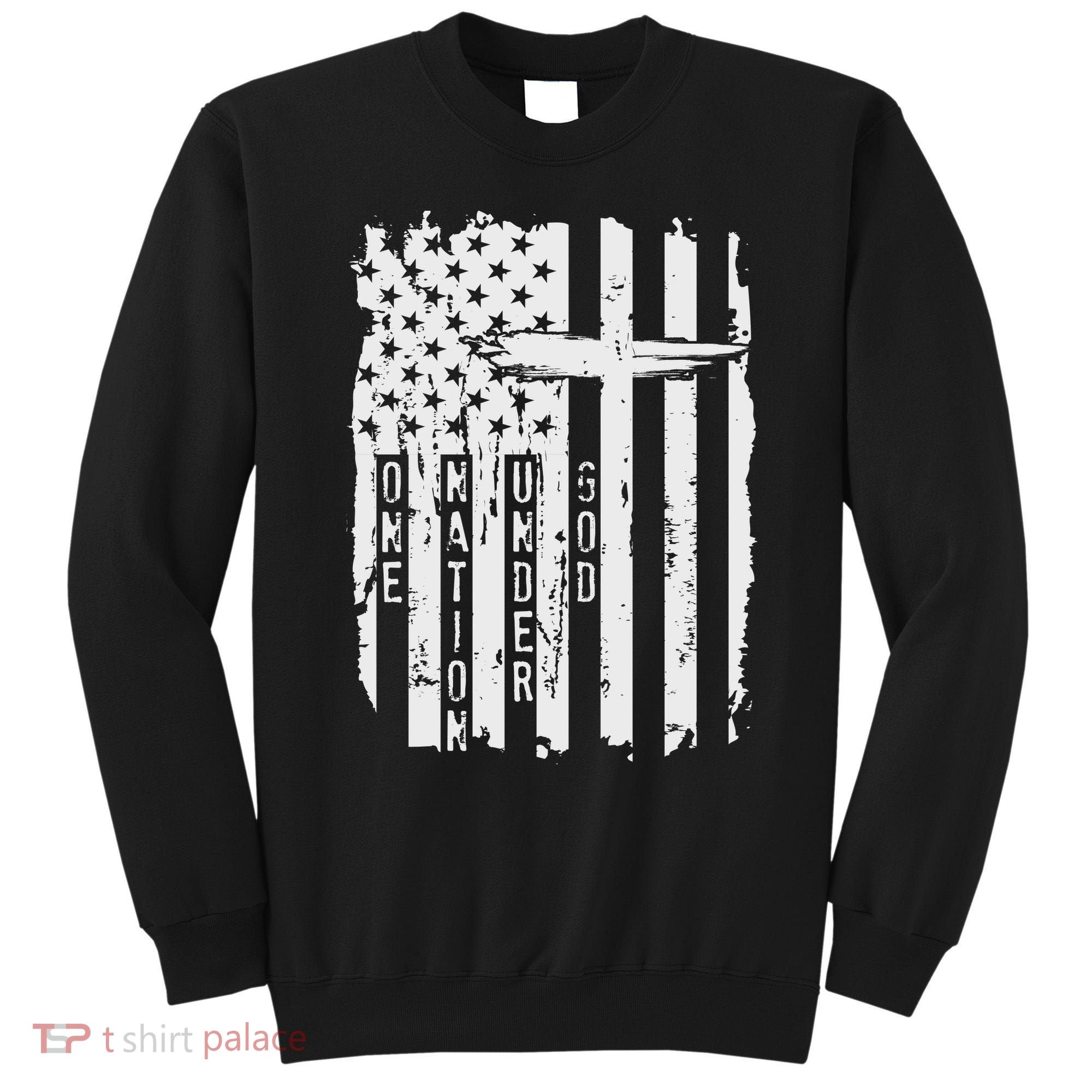 One Nation Under God Grunge Distressed USA American Flag Sweatshirt