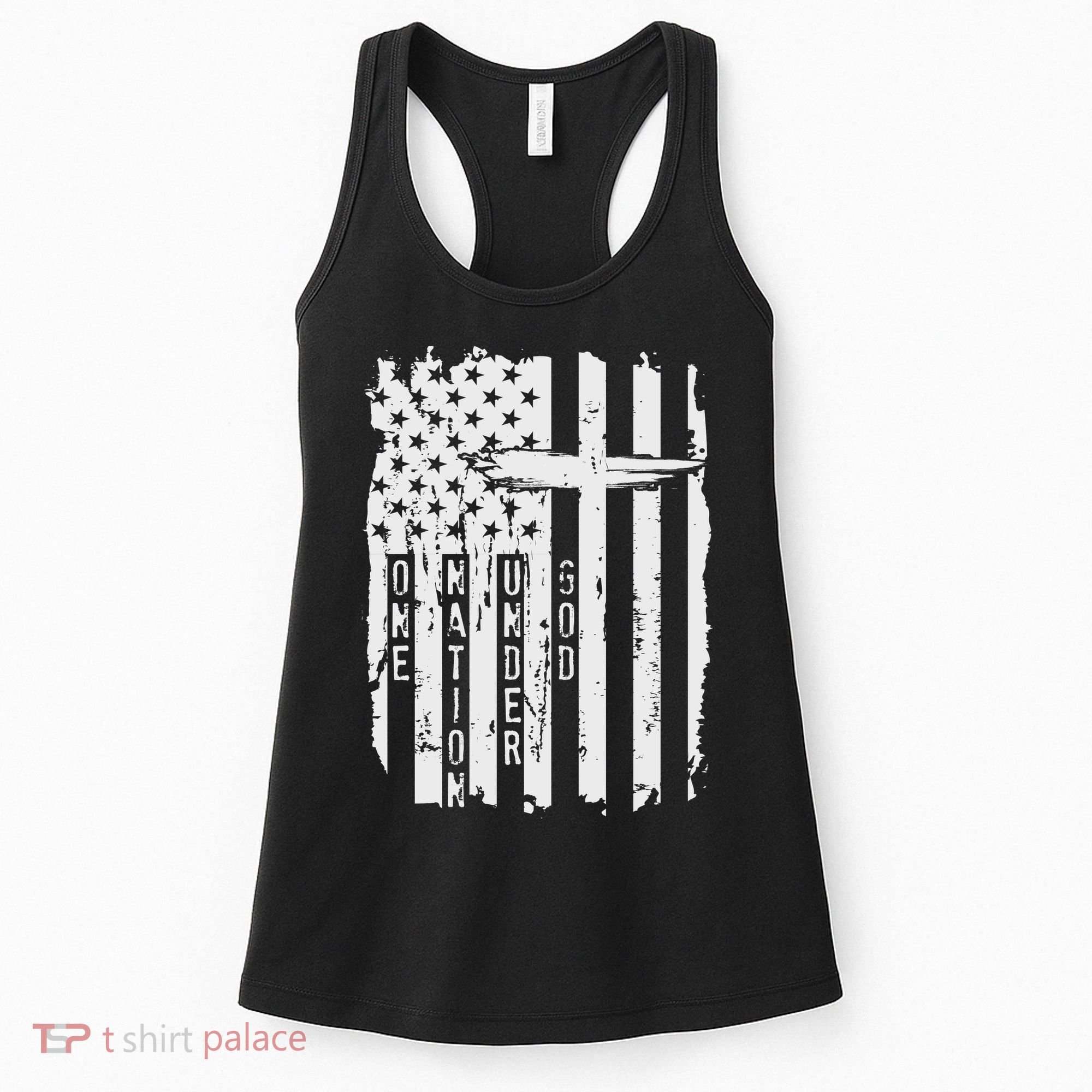 One Nation Under God Grunge Distressed USA American Flag Women's Tank Top
