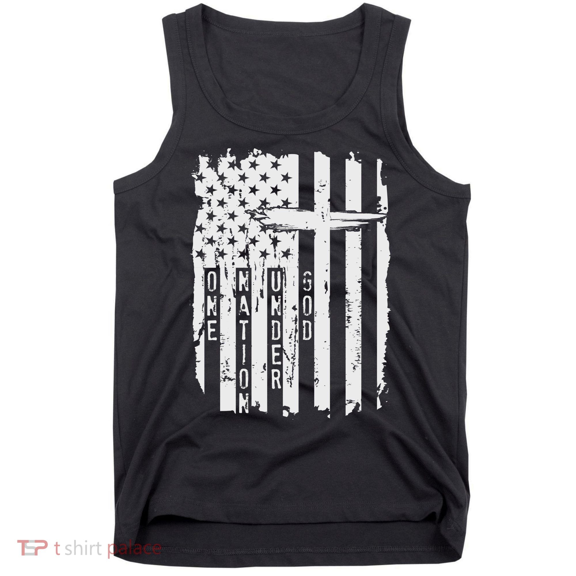 One Nation Under God Grunge Distressed USA American Flag Tank Top